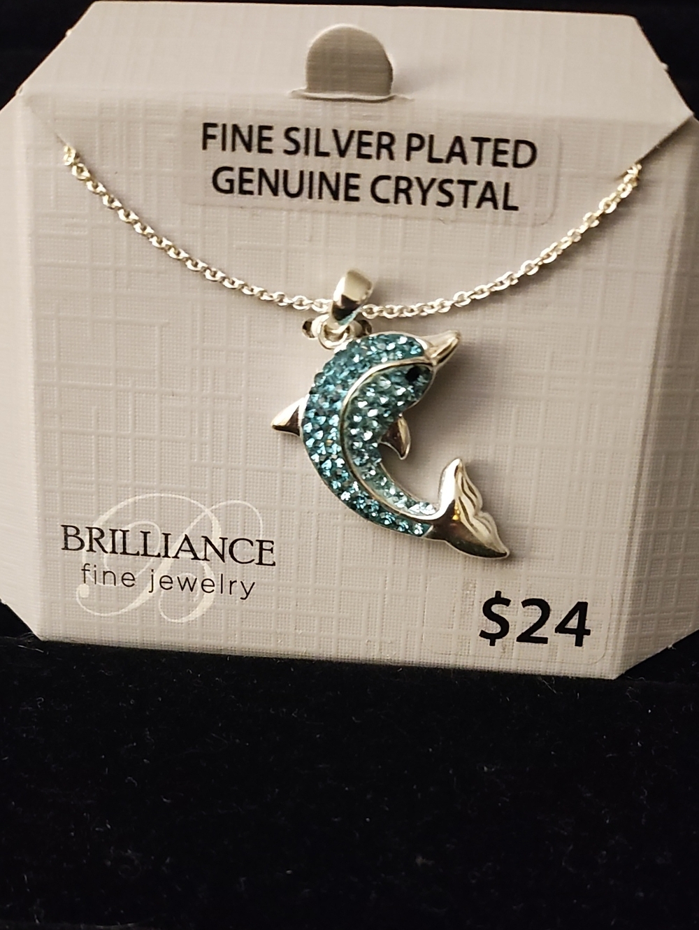 Fine Jewelry Silver-Plated Dolphin Pendant Necklace in Aqua Blue